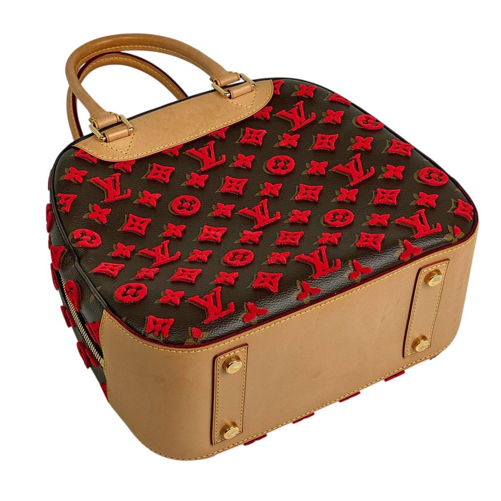 ルイ・ヴィトン ドーヴィル キューブ 手提げ モノグラム タフタージュ 3D ハンドバッグ モノグラム ブラウン レッド M40922 レディース 【中古】brbag