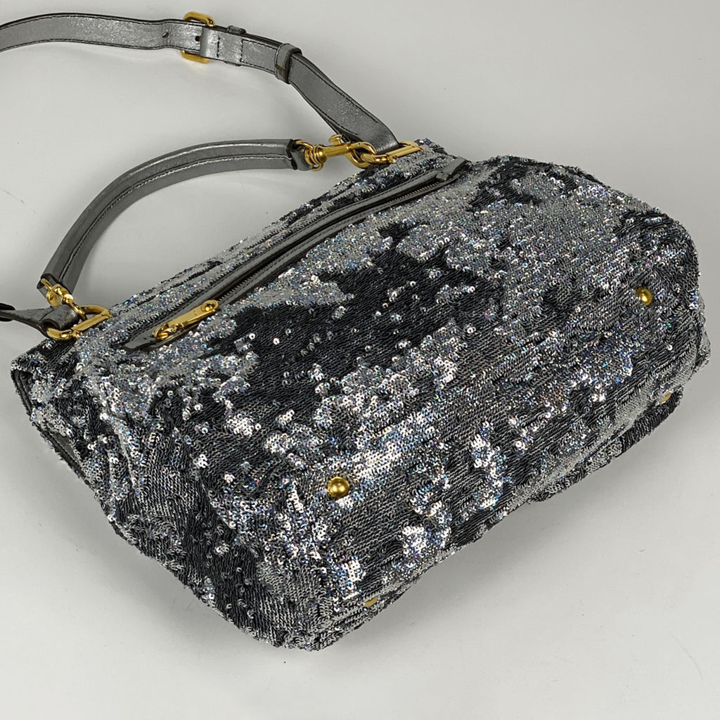 ミュウ ミュウ ロゴ ショルダーバッグ 2WAY ハンドバッグ ショルダーバッグ スパンコール シルバー レディース 【中古】brbag