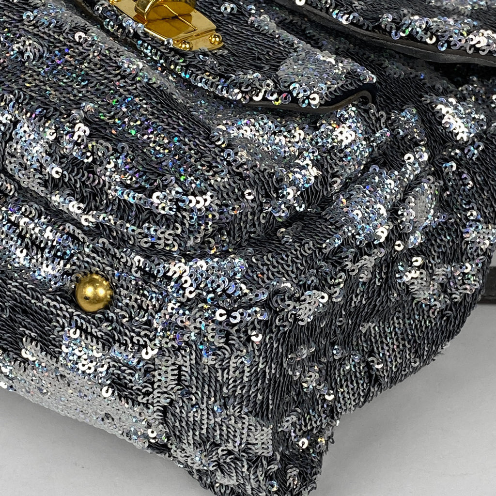 ミュウ ミュウ ロゴ ショルダーバッグ 2WAY ハンドバッグ ショルダーバッグ スパンコール シルバー レディース 【中古】brbag