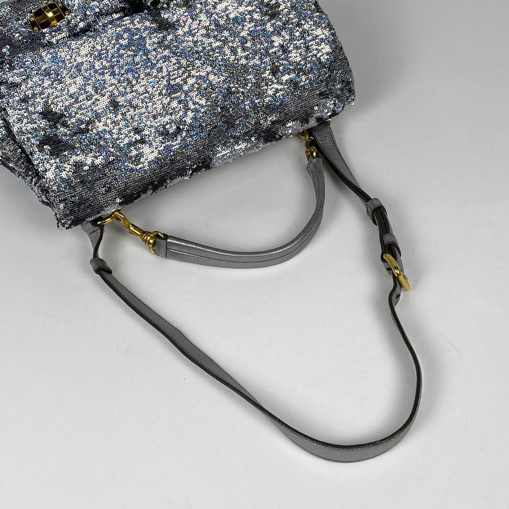 ミュウ ミュウ ロゴ ショルダーバッグ 2WAY ハンドバッグ ショルダーバッグ スパンコール シルバー レディース 【中古】brbag