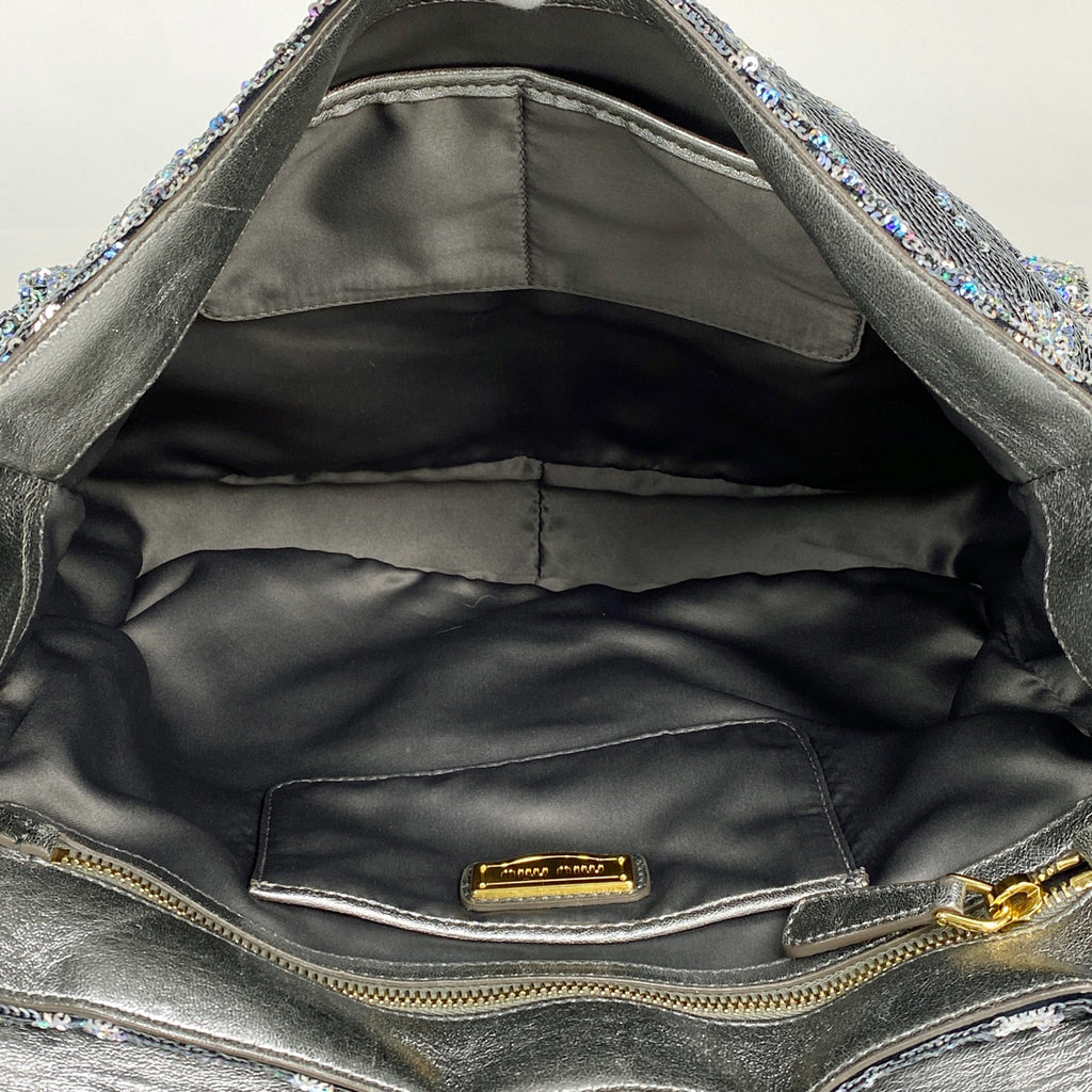 ミュウ ミュウ ロゴ ショルダーバッグ 2WAY ハンドバッグ ショルダーバッグ スパンコール シルバー レディース 【中古】brbag
