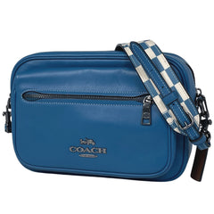 コーチ エリアス クロスボディ チェッカーボードプリント レディース ショルダーバッグ レザー ブルー CR309 メンズ 【中古】brbag