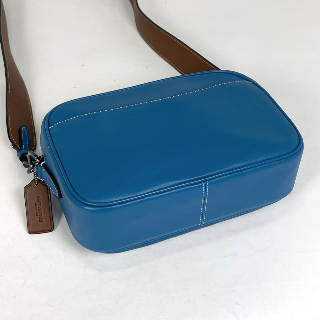 コーチ エリアス クロスボディ チェッカーボードプリント レディース ショルダーバッグ レザー ブルー CR309 メンズ 【中古】brbag