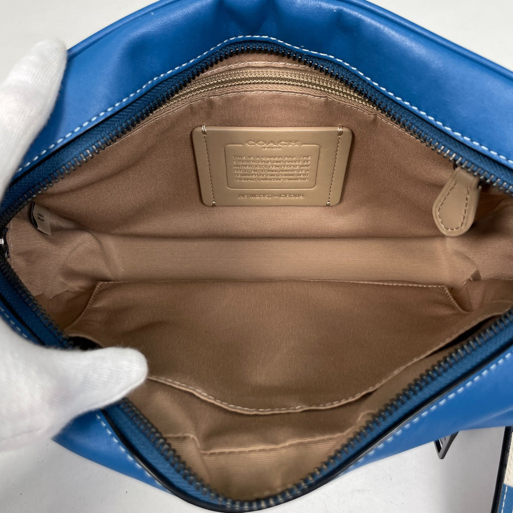 コーチ エリアス クロスボディ チェッカーボードプリント レディース ショルダーバッグ レザー ブルー CR309 メンズ 【中古】brbag