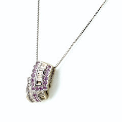 メレダイヤ デザインネックレス WG ホワイトゴールド ペンダント ピンクサファイア ネックレス K18 WG ダイヤモンド レディース ノンブランドジュエリー 【中古】nbjwl