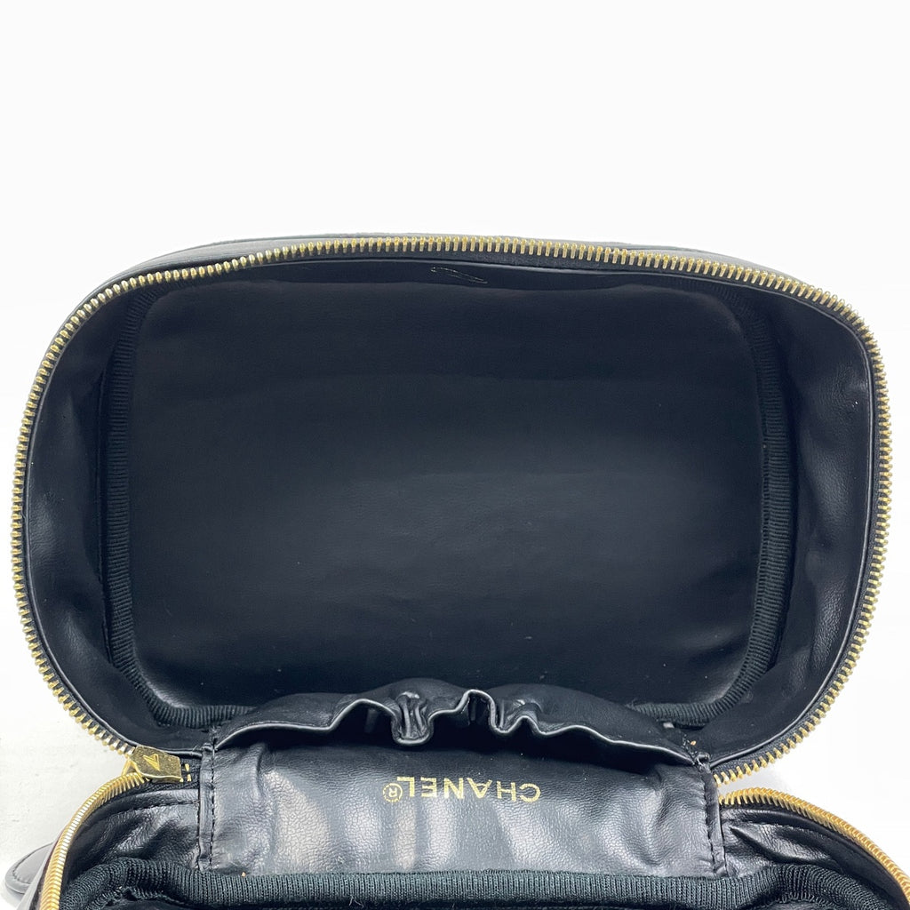 シャネル ココマーク バニティバッグ メイク 小物入れ CC ビコローレ 化粧ポーチ レザー ブラック A01618 レディース 【中古】brbag