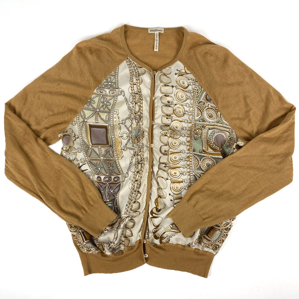 エルメス ニット 切り替え カーディガン シルク 長袖 トップス カーディガン ベージュ ブラウン レディース 【中古】brapp