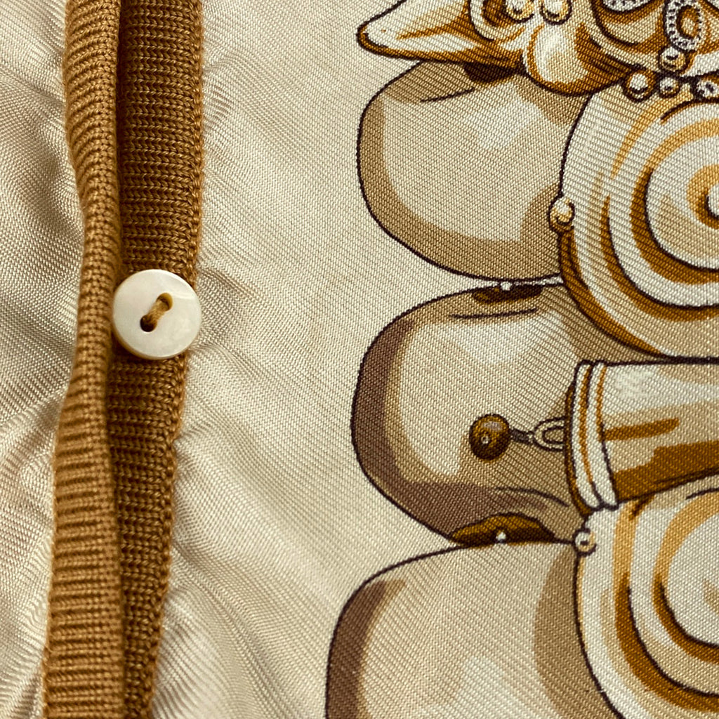 エルメス ニット 切り替え カーディガン シルク 長袖 トップス カーディガン ベージュ ブラウン レディース 【中古】brapp