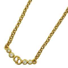 クリスチャンディオール ロゴ ラインストーン ネックレス CD ネックレス GP ゴールド レディース 【中古】bracc