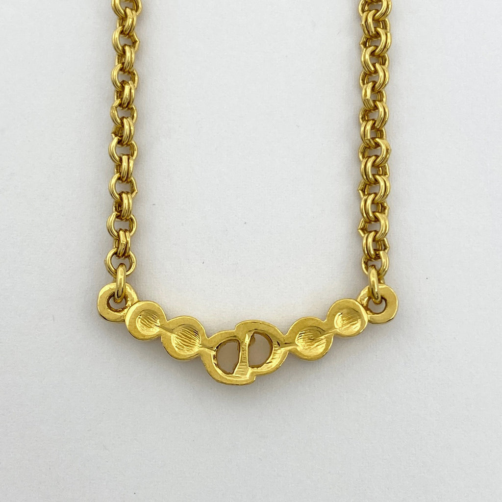 クリスチャンディオール ロゴ ラインストーン ネックレス CD ネックレス GP ゴールド レディース 【中古】bracc