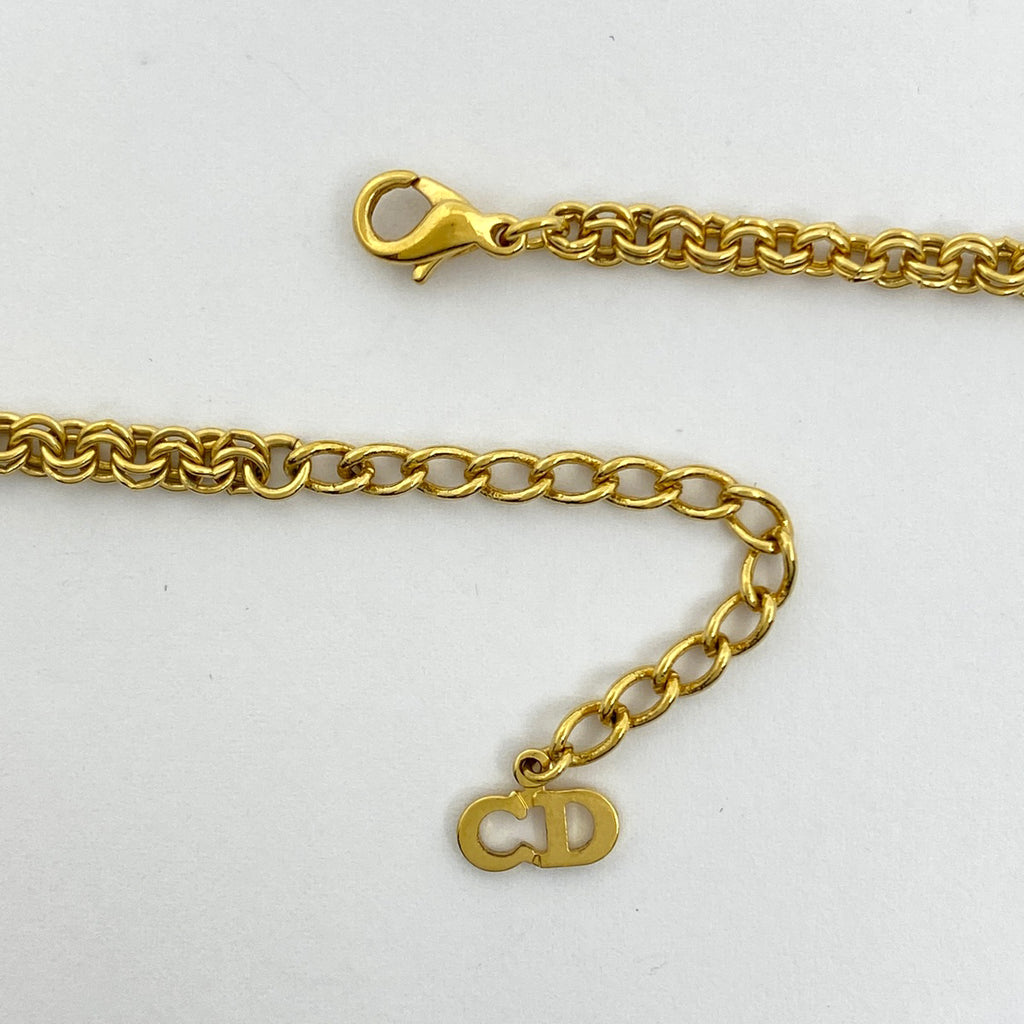 クリスチャンディオール ロゴ ラインストーン ネックレス CD ネックレス GP ゴールド レディース 【中古】bracc