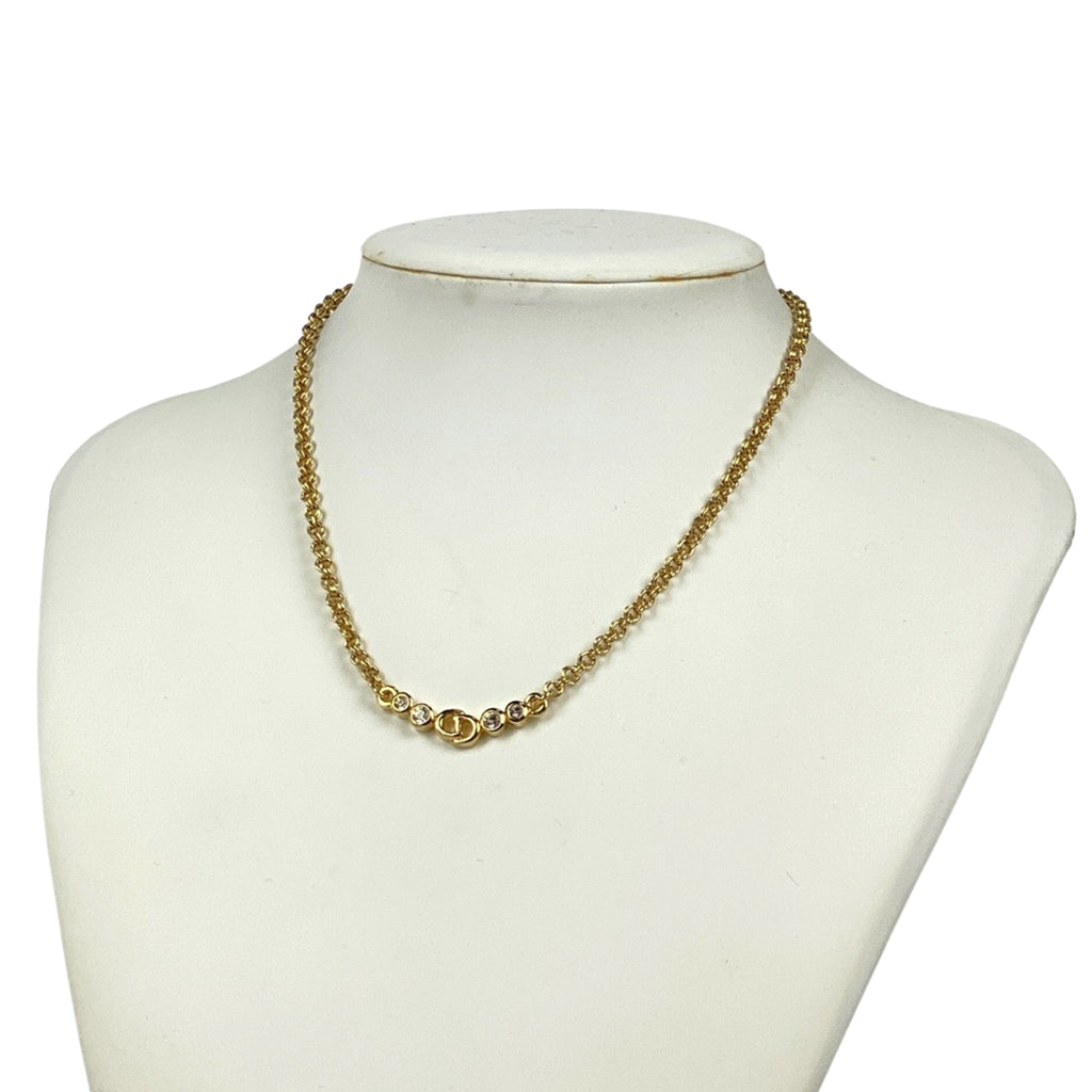 クリスチャンディオール ロゴ ラインストーン ネックレス CD ネックレス GP ゴールド レディース 【中古】bracc