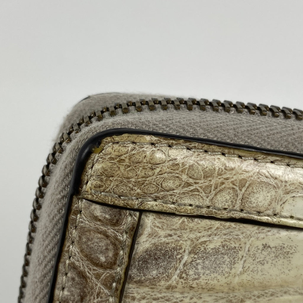 グッチ GGマーモント ラウンドファスナー 長財布 ダブルG ラウンドジップ バンブー 長財布 クロコダイル ホワイト 653634 レディース 【中古】brbag