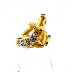 カレライカレラ アニマルモチーフ デザインリング YG イエローゴールド 指輪 ルビー メレダイヤ ワニ リング 11.5号 750 エメラルド ダイヤモンド レディース 【中古】brjwl