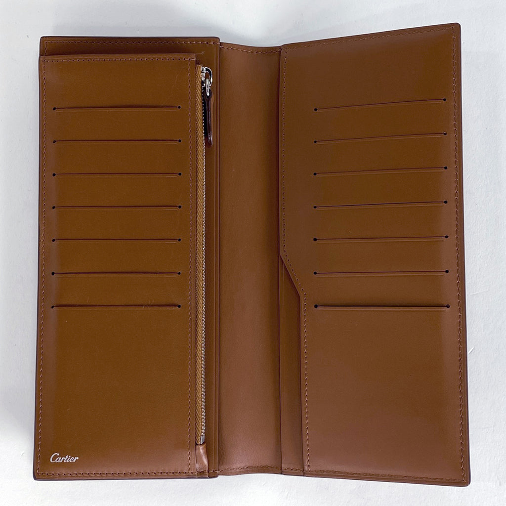 カルティエ ロゴ 二つ折り 長財布 札入れ 小銭入れ 長財布 レザー ブラウン レディース 【中古】brbag