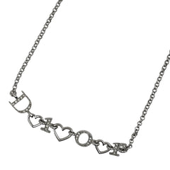 クリスチャンディオール ロゴ ラインストーン ネックレス ハートモチーフ チョーカー ネックレス シルバーメッキ シルバー レディース ブランドアクセサリー 【中古】bracc