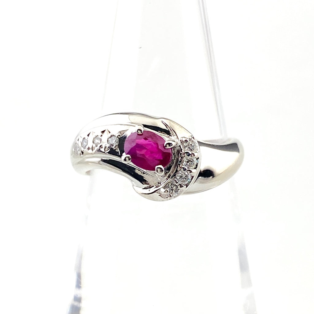 ルビー デザインリング プラチナ 指輪 メレダイヤ リング 12号 Pt850 ルビー ダイヤモンド レディース 【中古】nbjwl