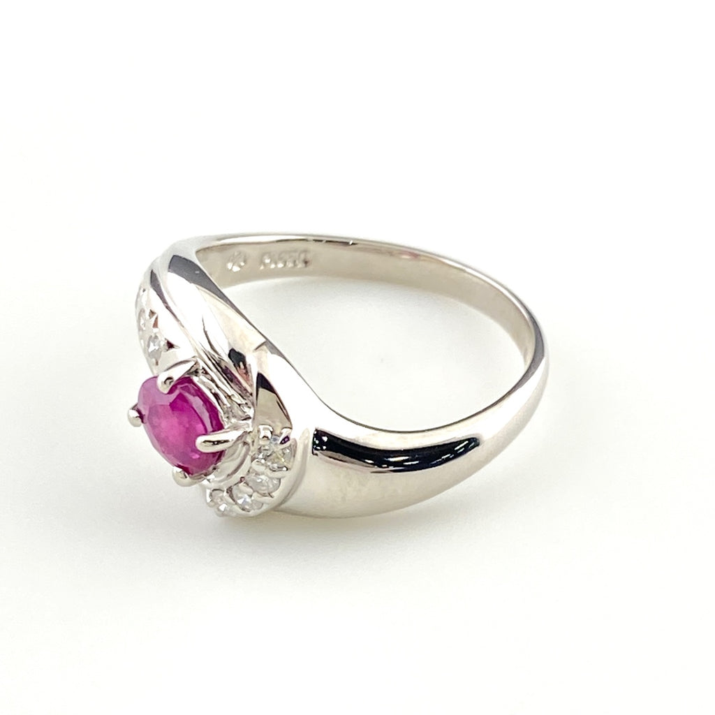 ルビー デザインリング プラチナ 指輪 メレダイヤ リング 12号 Pt850 ルビー ダイヤモンド レディース 【中古】nbjwl