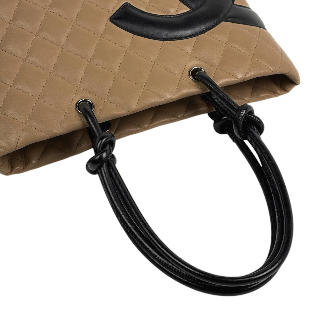 シャネル カンボンライン ミディアム ハンドバッグ レザー ベージュ ブラック A25167 レディース 中古 brbag