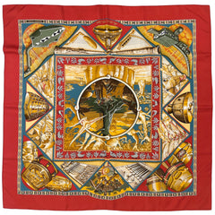 エルメス カレ 90 Au Son du Tam Tam タムタムの音に合わせて スカーフ シルク レッド マルチカラー レディース 【中古】brbag