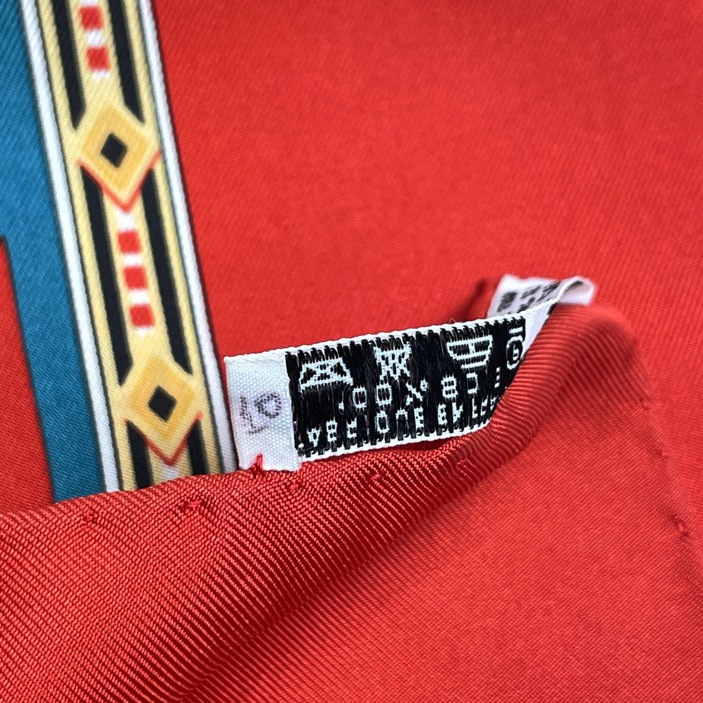 エルメス カレ 90 Au Son du Tam Tam タムタムの音に合わせて スカーフ シルク レッド マルチカラー レディース 【中古】brbag