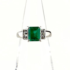 エメラルド デザインリング プラチナ 指輪 メレダイヤ リング 9.5号 Pt900 エメラルド ダイヤモンド レディース ノンブランドジュエリー 【中古】nbjwl