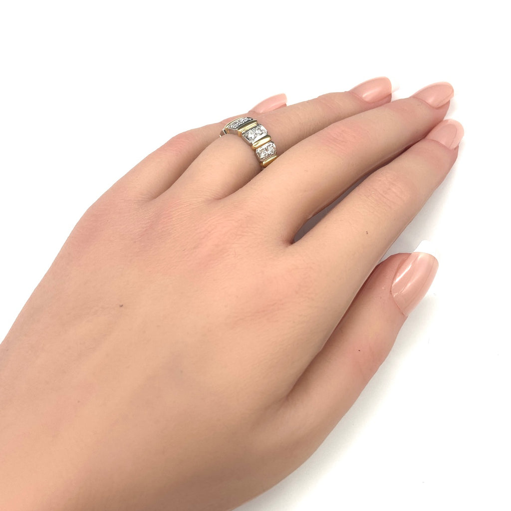 メレダイヤ デザインリング プラチナ YG イエローゴールド 指輪 メレダイヤ リング 11号 Pt900 K18 ダイヤモンド レディース 【中古】nbjwl