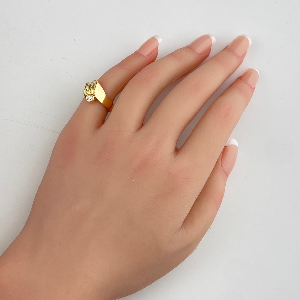 メレダイヤ デザインリング YG イエローゴールド 指輪 リング 10.5号 K18 ダイヤモンド レディース 【中古】nbjwl