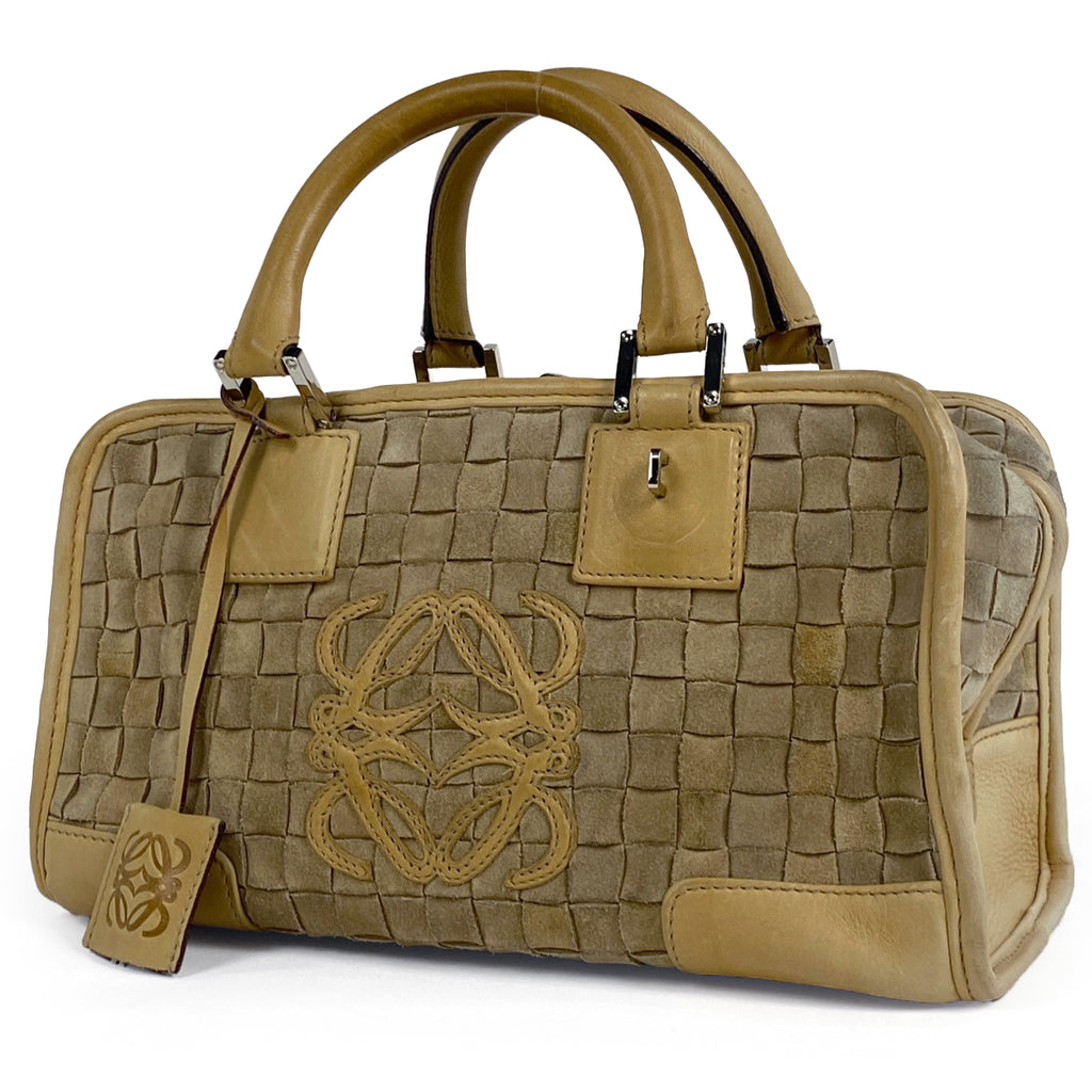 ロエベ アマソナ 28 アナグラム ロゴ ハンドバッグ スエード キャメル レディース 【中古】brbag