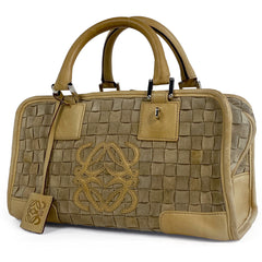 ロエベ アマソナ 28 アナグラム ロゴ ハンドバッグ スエード キャメル レディース 【中古】brbag