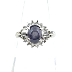 スターサファイア デザインリング プラチナ 指輪 メレダイヤ リング 11号 Pt850 スターサファイア レディース ノンブランドジュエリー 【中古】nbjwl