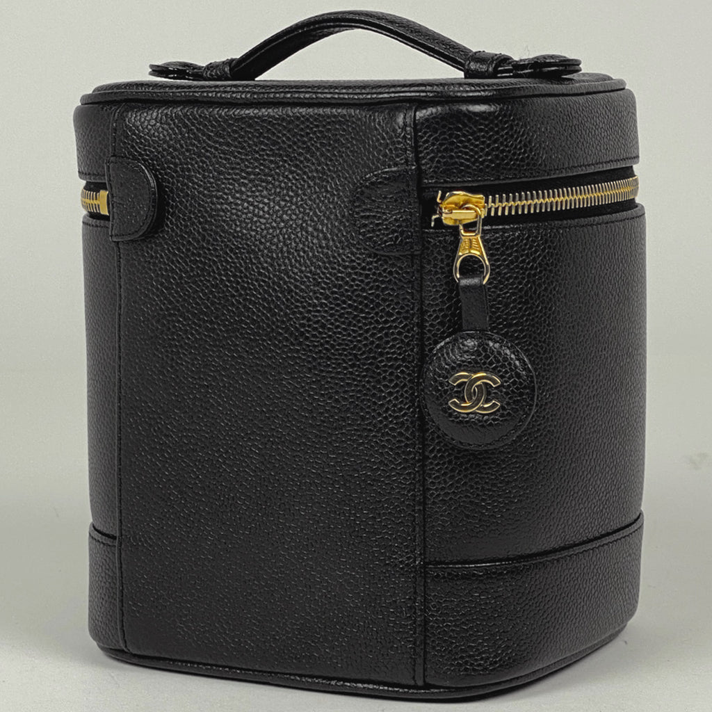 シャネル ココマーク バニティバッグ コスメ メイク 小物入れ 化粧ポーチ キャビアスキン ブラック A01998 レディース 【中古】brbag