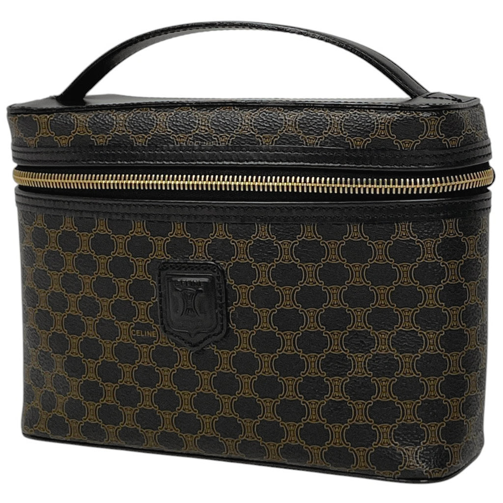 セリーヌ マカダム柄 バニティ バッグ ハンドバッグ メイク コスメ 小物入れ 化粧ポーチ コーティングキャンバス ブラック レディース 【中古】brbag