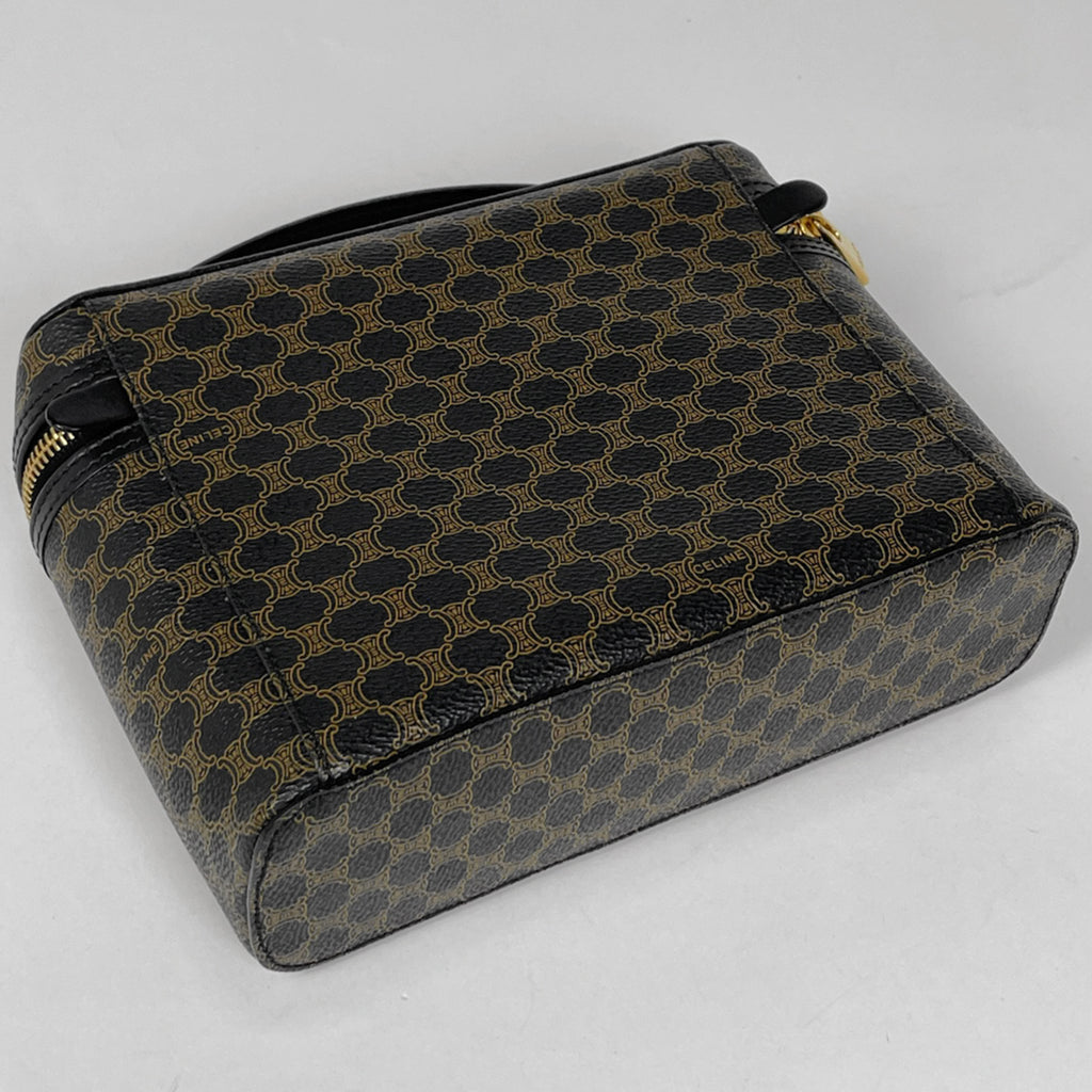 セリーヌ マカダム柄 バニティ バッグ ハンドバッグ メイク コスメ 小物入れ 化粧ポーチ コーティングキャンバス ブラック レディース 【中古】brbag