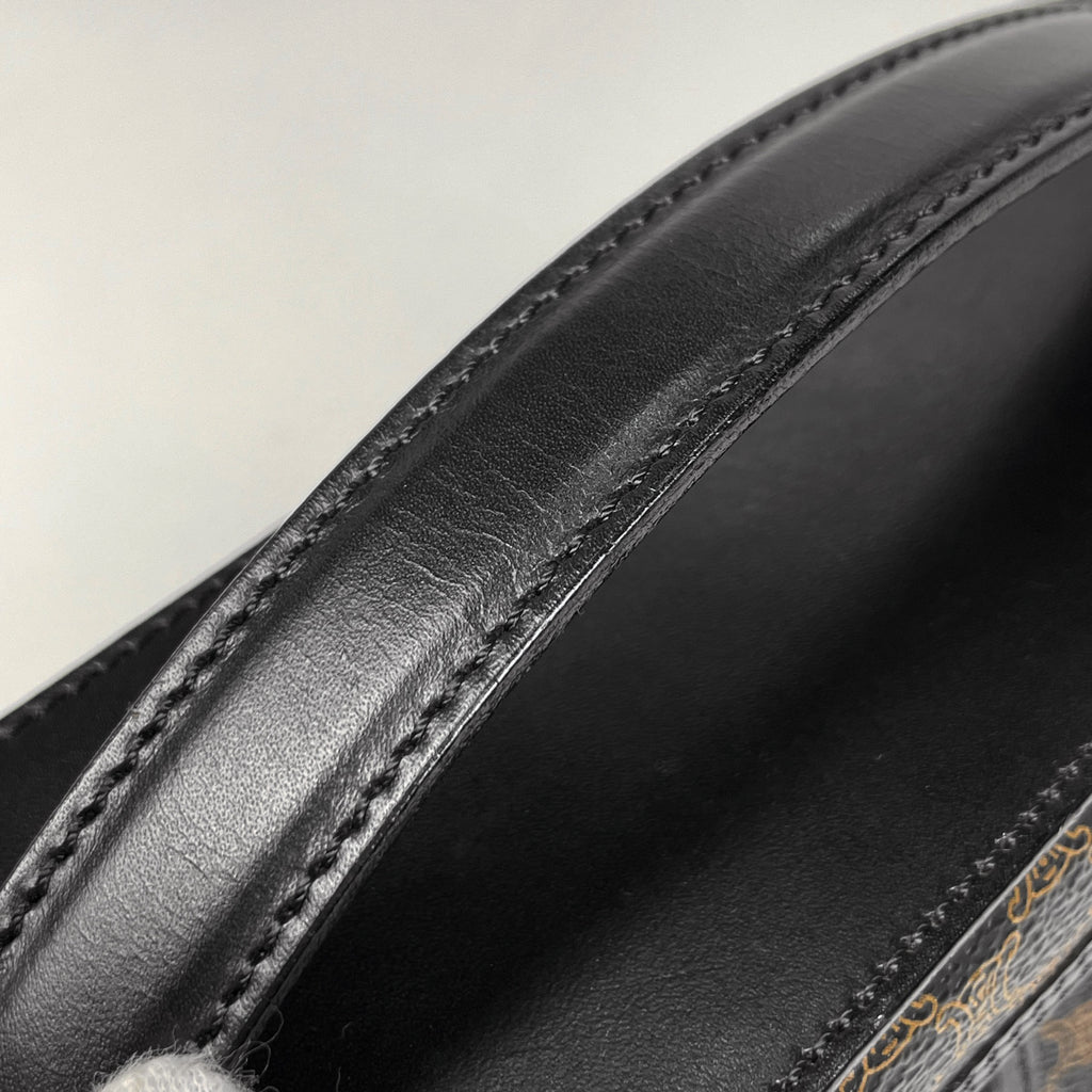 セリーヌ マカダム柄 バニティ バッグ ハンドバッグ メイク コスメ 小物入れ 化粧ポーチ コーティングキャンバス ブラック レディース 【中古】brbag