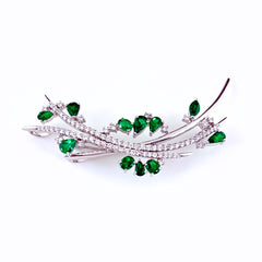 エメラルド デザインブローチ WG ホワイトゴールド メレダイヤ ブローチ K18 WG エメラルド レディース ノンブランドジュエリー 【中古】nbjwl