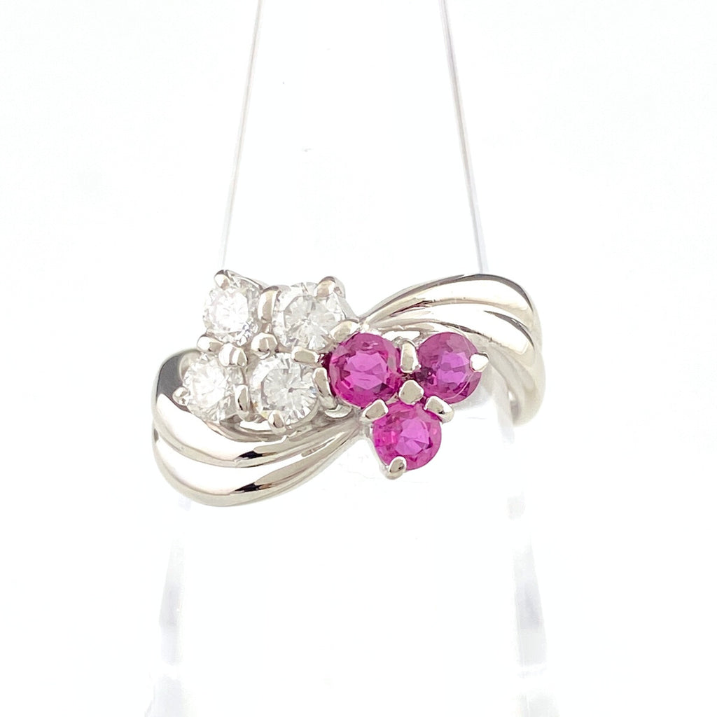 【状態良好】 フラワー リング プラチナ 指輪 ルビー メレダイヤ 花 12号 Pt900 ダイヤモンド レディース 【中古】nbjwl