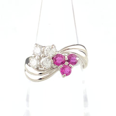 【状態良好】 フラワー リング プラチナ 指輪 ルビー メレダイヤ 花 12号 Pt900 ダイヤモンド レディース 【中古】nbjwl