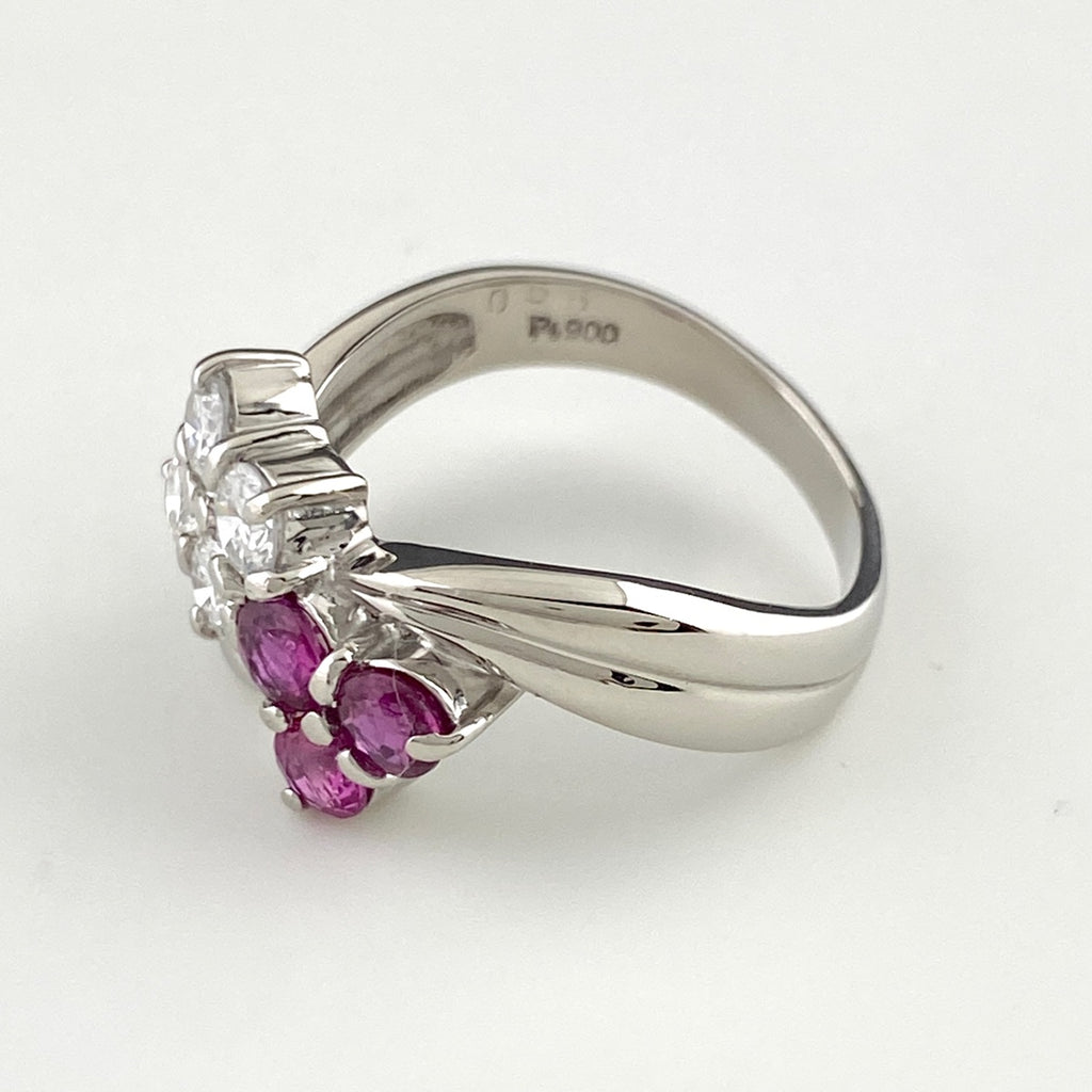 【状態良好】 フラワー リング プラチナ 指輪 ルビー メレダイヤ 花 12号 Pt900 ダイヤモンド レディース 【中古】nbjwl