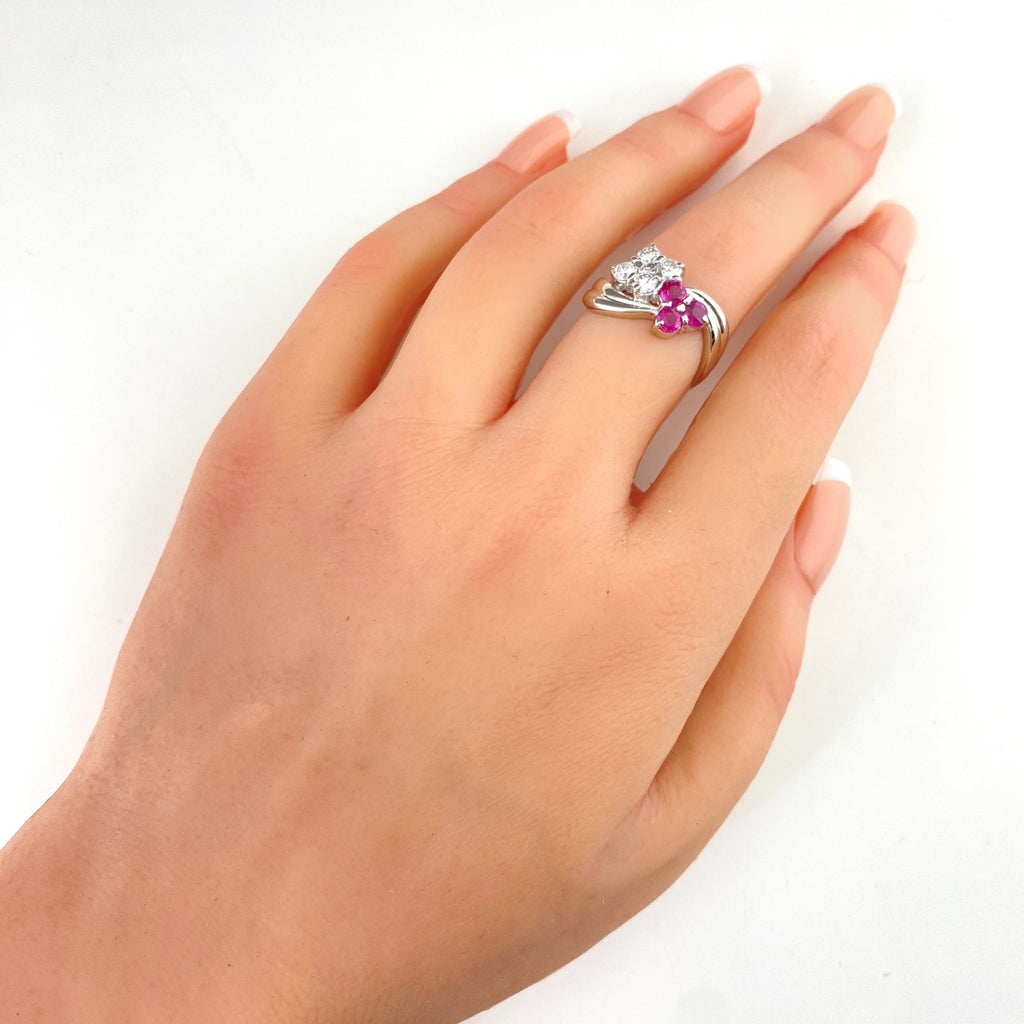 【状態良好】 フラワー リング プラチナ 指輪 ルビー メレダイヤ 花 12号 Pt900 ダイヤモンド レディース 【中古】nbjwl