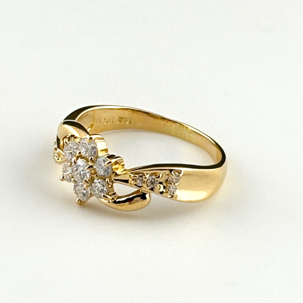 メレダイヤ デザインリング YG イエローゴールド 指輪 リング 14号 K18 ダイヤモンド レディース 【中古】nbjwl