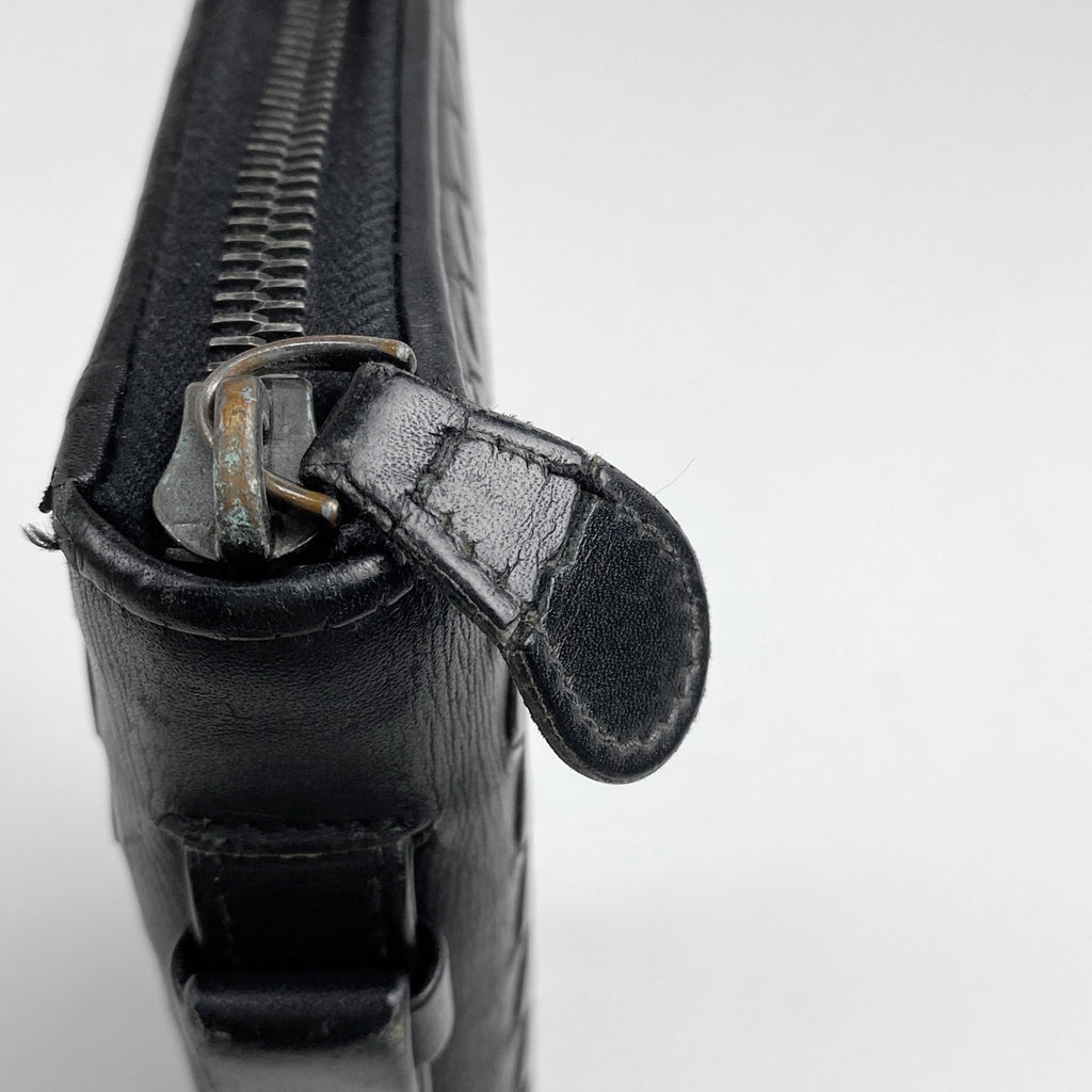 ボッテガヴェネタ イントレチャート ラウンドファスナー 長財布 ハンドバッグ メッシュ ナッパ 長財布 レザー ブラック レディース 【中古】brbag