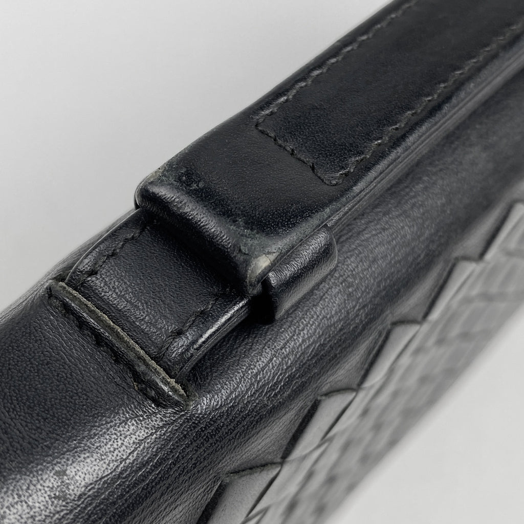 ボッテガヴェネタ イントレチャート ラウンドファスナー 長財布 ハンドバッグ メッシュ ナッパ 長財布 レザー ブラック レディース 【中古】brbag