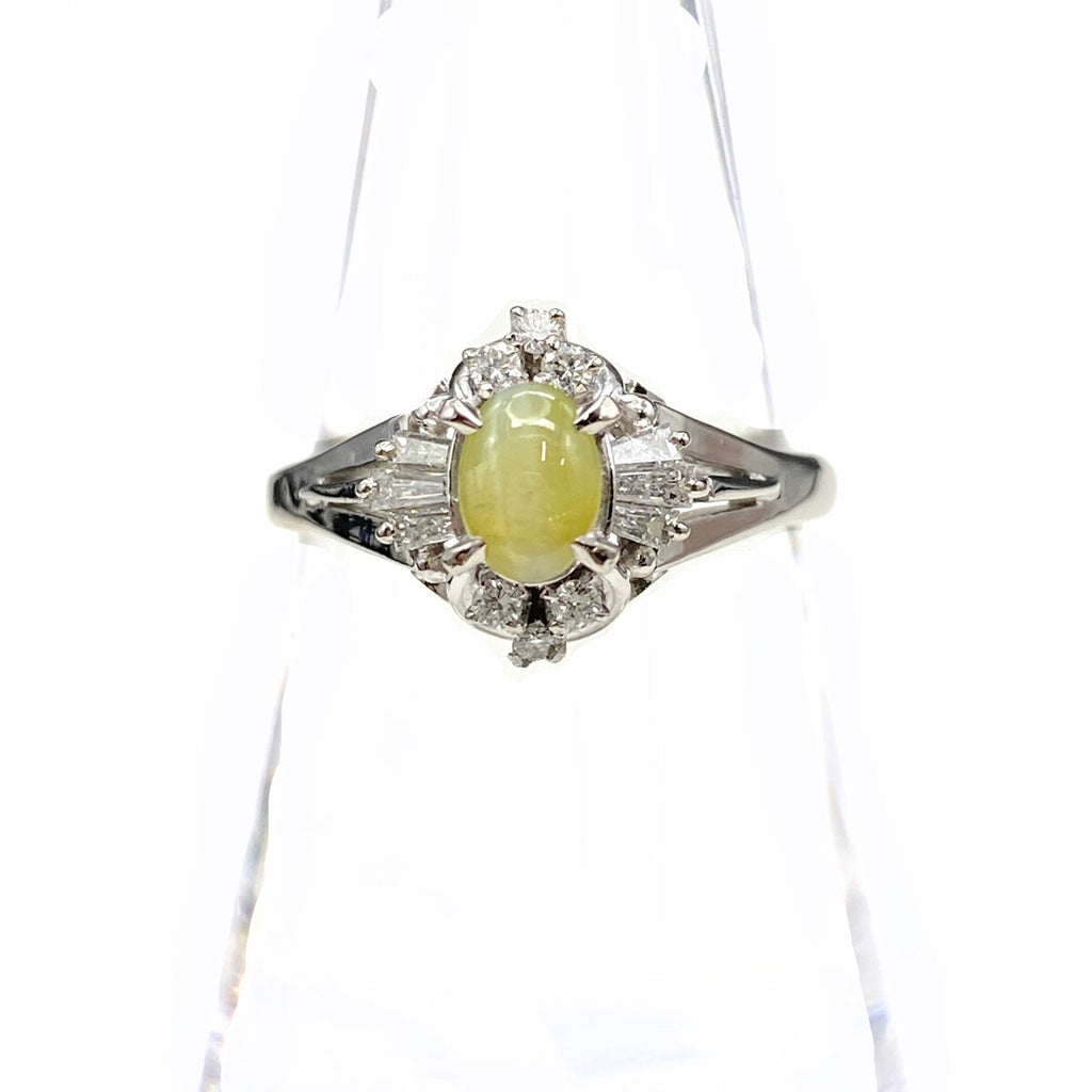 クリソベリルキャッツアイ デザインリング プラチナ メレダイヤ 指輪 リング 15.5号 Pt900 クリソベリルキャッツアイ ダイヤモンド レディース 【中古】nbjwl