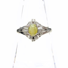 クリソベリルキャッツアイ デザインリング プラチナ メレダイヤ 指輪 リング 15.5号 Pt900 クリソベリルキャッツアイ ダイヤモンド レディース 【中古】nbjwl