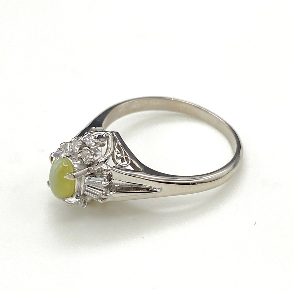 クリソベリルキャッツアイ デザインリング プラチナ メレダイヤ 指輪 リング 15.5号 Pt900 クリソベリルキャッツアイ ダイヤモンド レディース 【中古】nbjwl