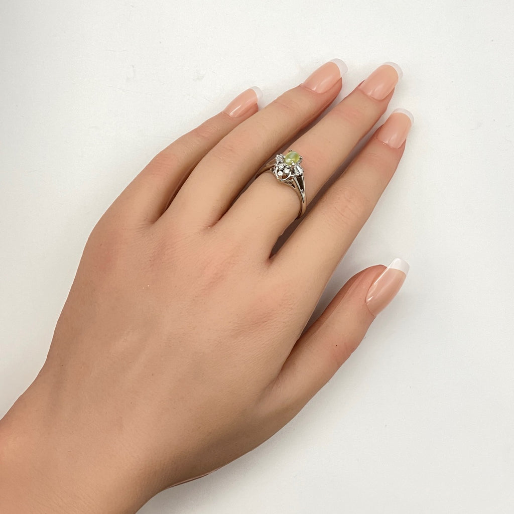 クリソベリルキャッツアイ デザインリング プラチナ メレダイヤ 指輪 リング 15.5号 Pt900 クリソベリルキャッツアイ ダイヤモンド レディース 【中古】nbjwl