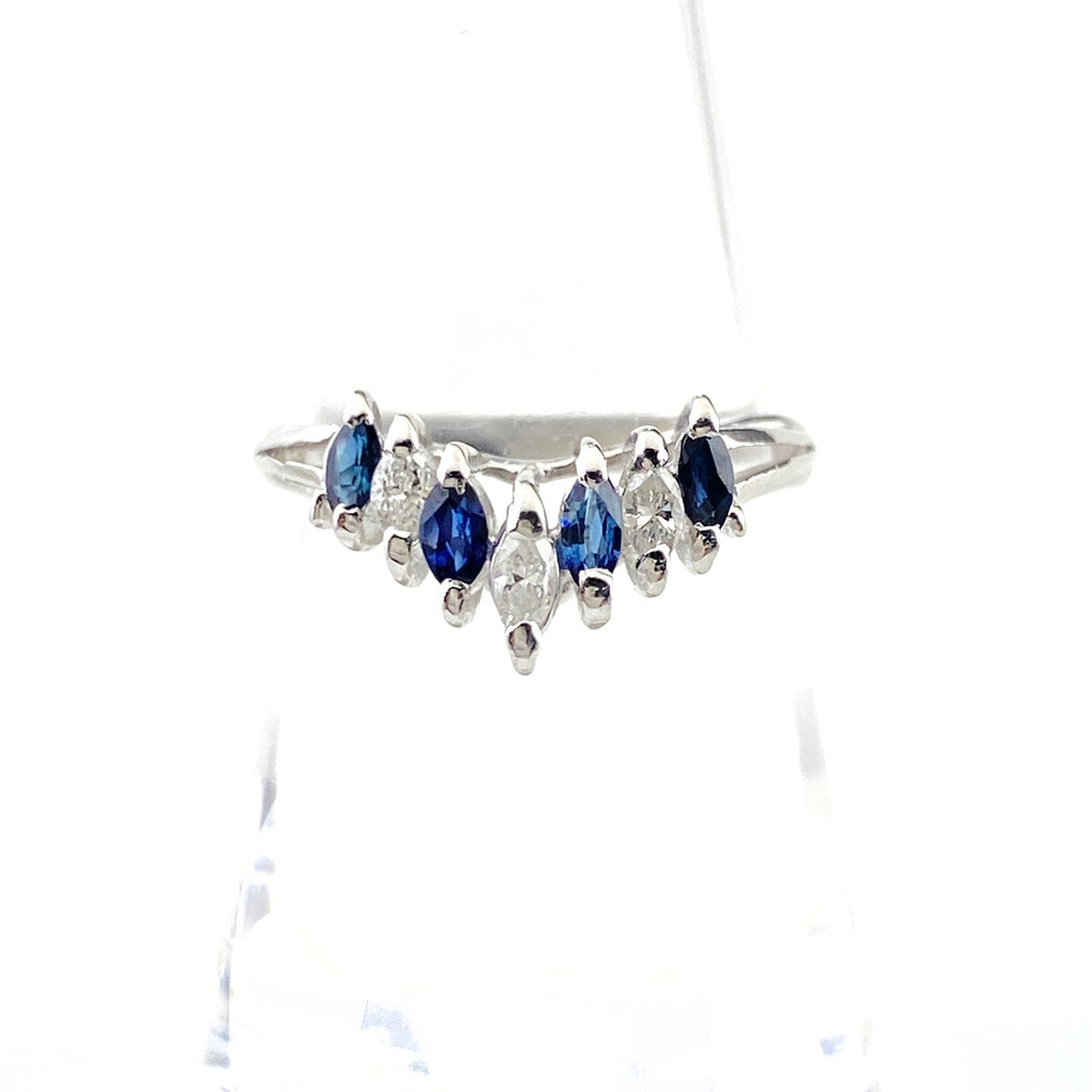 サファイア デザインリング プラチナ メレダイヤ 指輪 リング 14号 Pt850 サファイア ダイヤモンド レディース 【中古】nbjwl