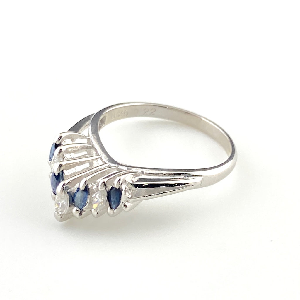 サファイア デザインリング プラチナ メレダイヤ 指輪 リング 14号 Pt850 サファイア ダイヤモンド レディース 【中古】nbjwl