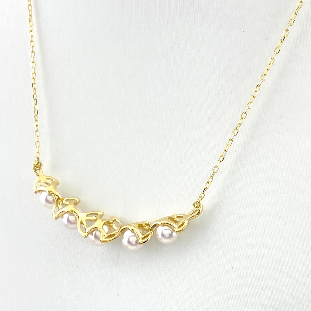 ミキモト パール デザインネックレス YG イエローゴールド ペンダント 真珠 ネックレス K18 パール レディース 【中古】brjwl